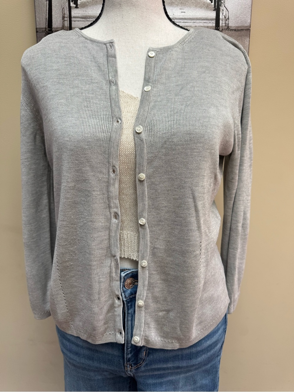Banana Republic Light Gray Women’s Button-Front Silk Cardigan